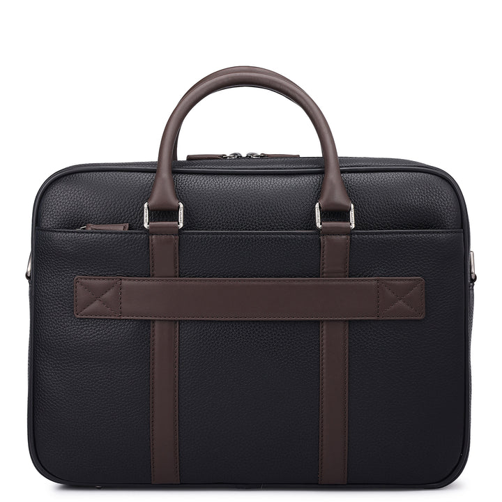 Wax Leather Laptop Bag - Black