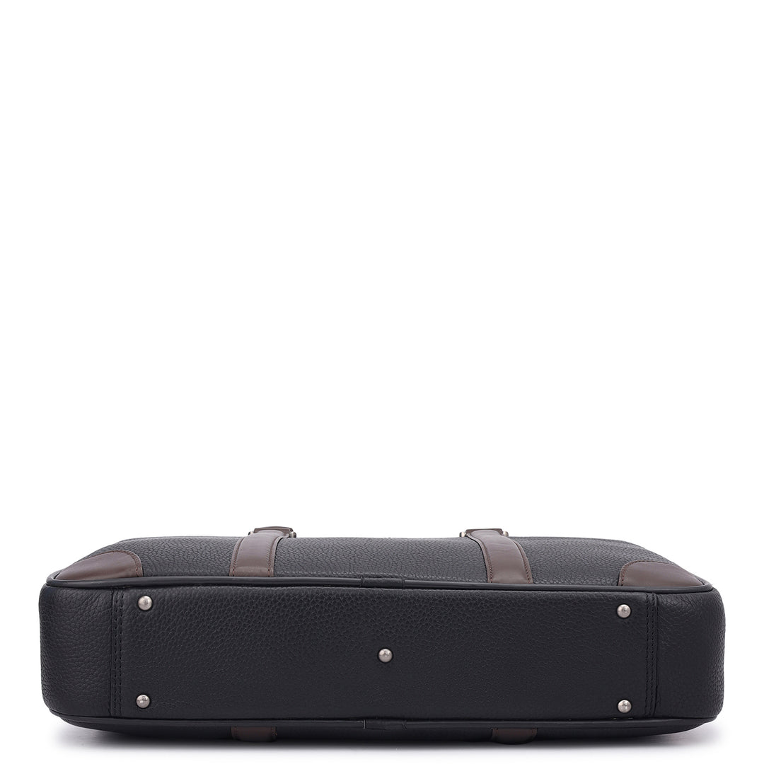 Wax Leather Laptop Bag - Black