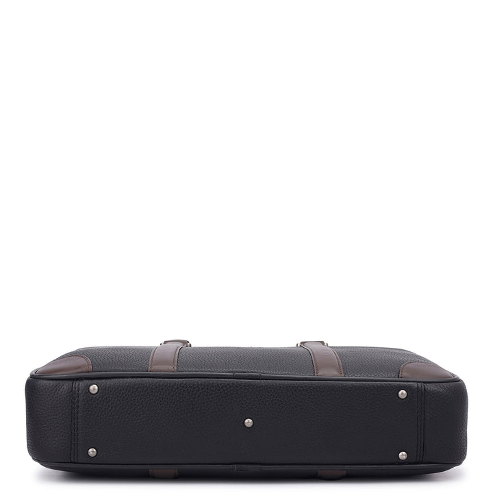 Wax Leather Laptop Bag - Black