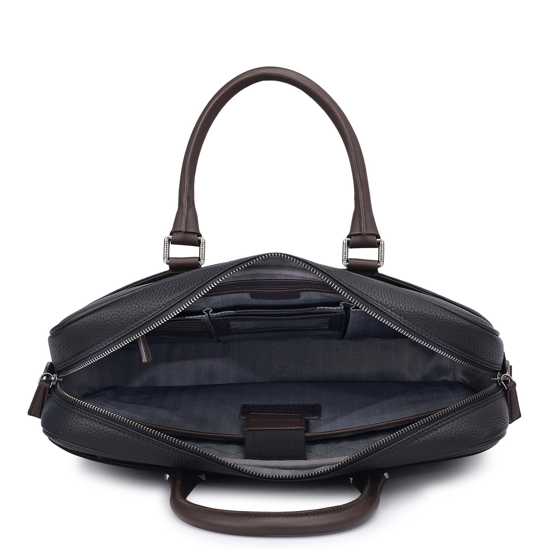 Wax Leather Laptop Bag - Black
