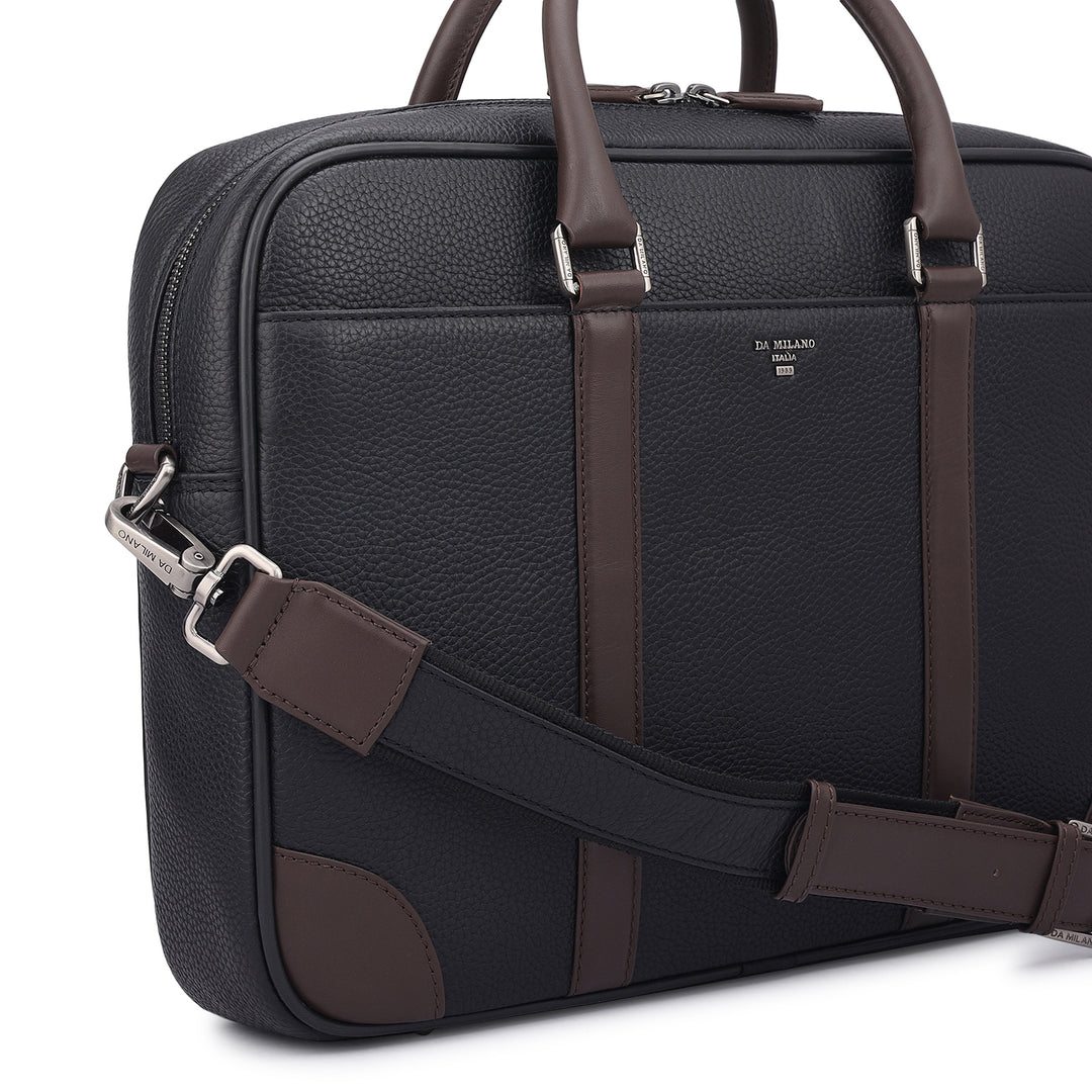 Wax Leather Laptop Bag - Black