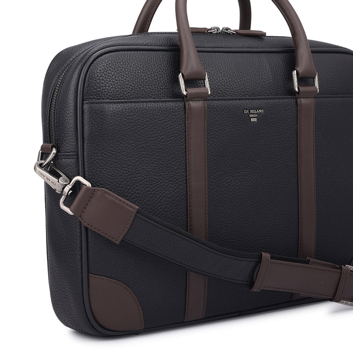 Wax Leather Laptop Bag - Black