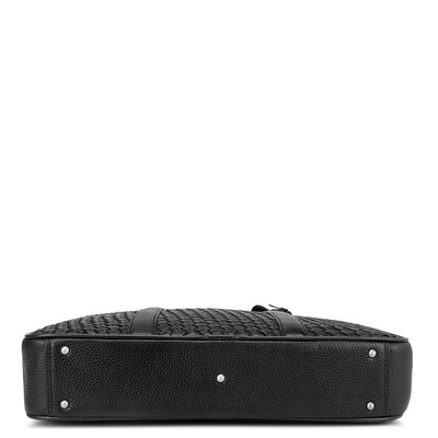 Black Mat Wax Leather Laptop Bag - Upto 14"