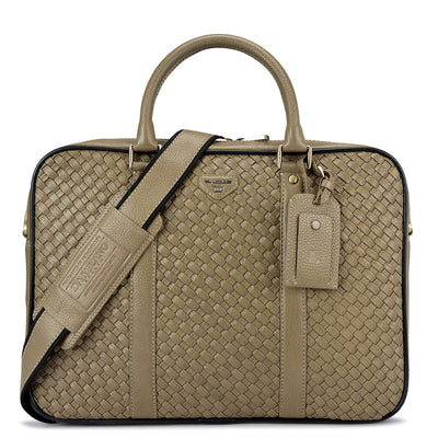Olive Mat Wax Leather Laptop Bag - Upto 15"