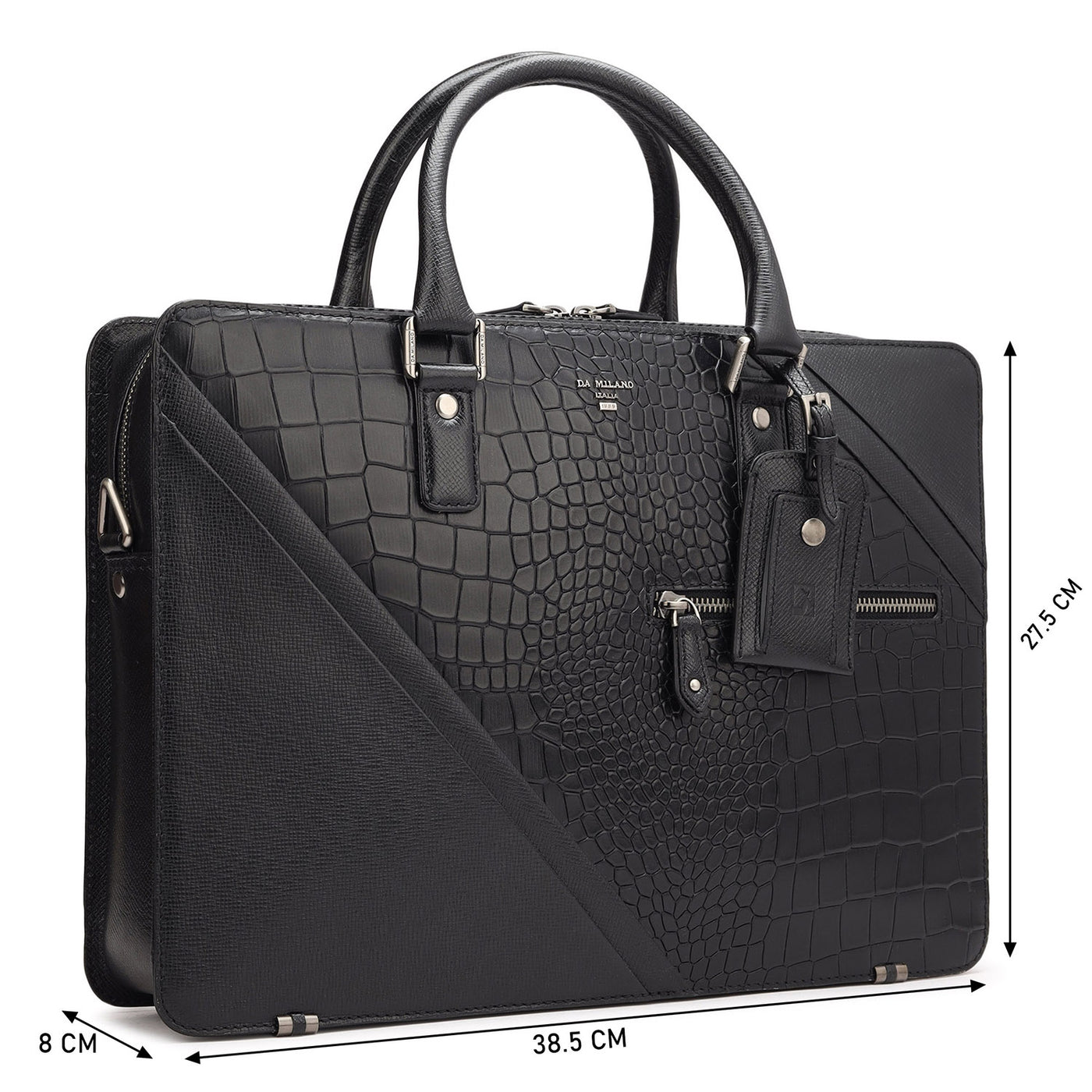 Black Croco Franzy Leather Laptop Bag - Upto 15"