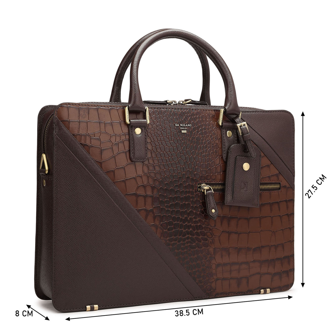 Brown Croco Franzy Leather Laptop Bag - Upto 15"