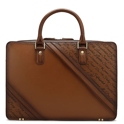 Cognac Signato Leather Laptop Bag - Upto 15"