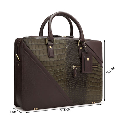 Military Green Croco Franzy Leather Laptop Bag - Upto 15"