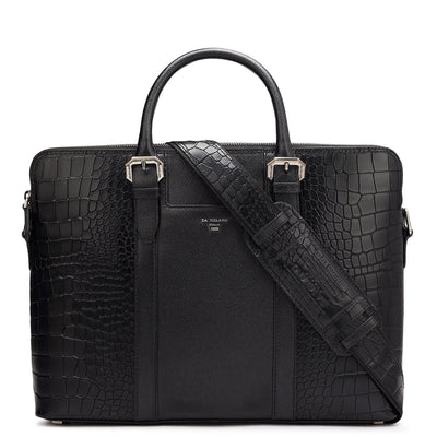Black Croco Franzy Leather Laptop Bag - Upto 16"