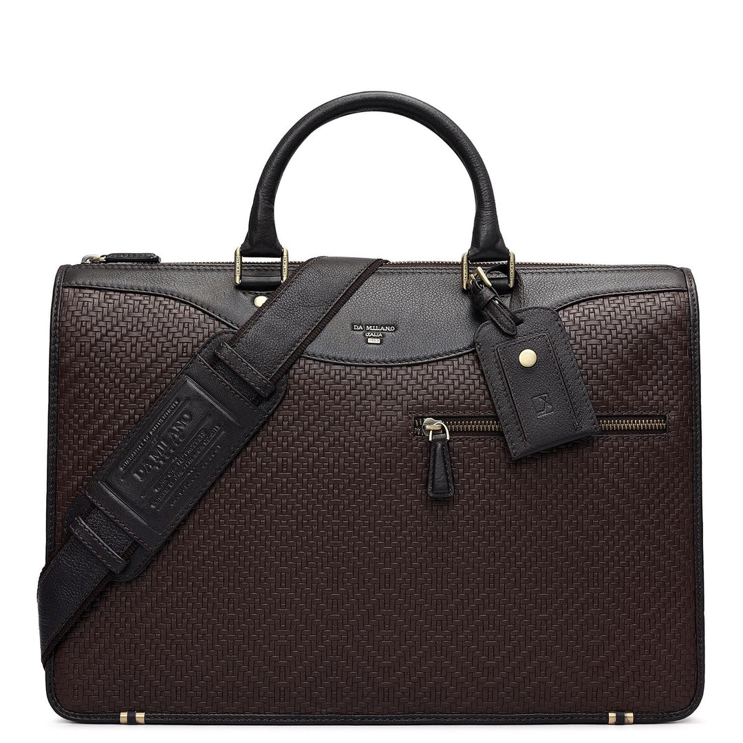 Mat Emboss Plain Leather Laptop Bag - Brown