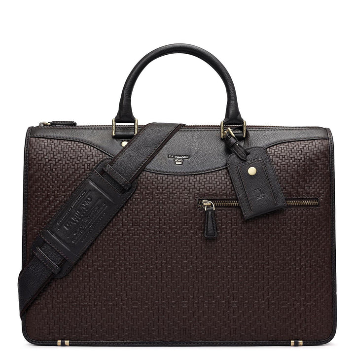 Mat Emboss Plain Leather Laptop Bag - Brown