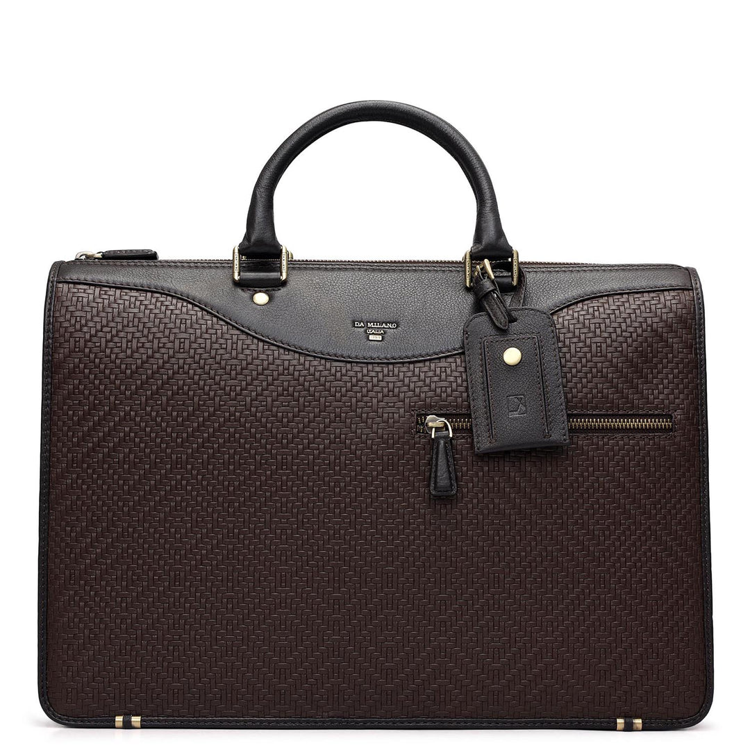 Mat Emboss Plain Leather Laptop Bag - Brown