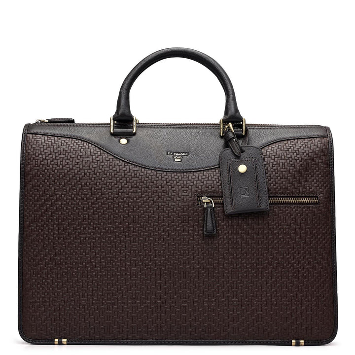 Mat Emboss Plain Leather Laptop Bag - Brown