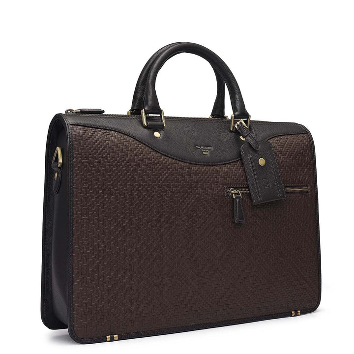 Mat Emboss Plain Leather Laptop Bag - Brown