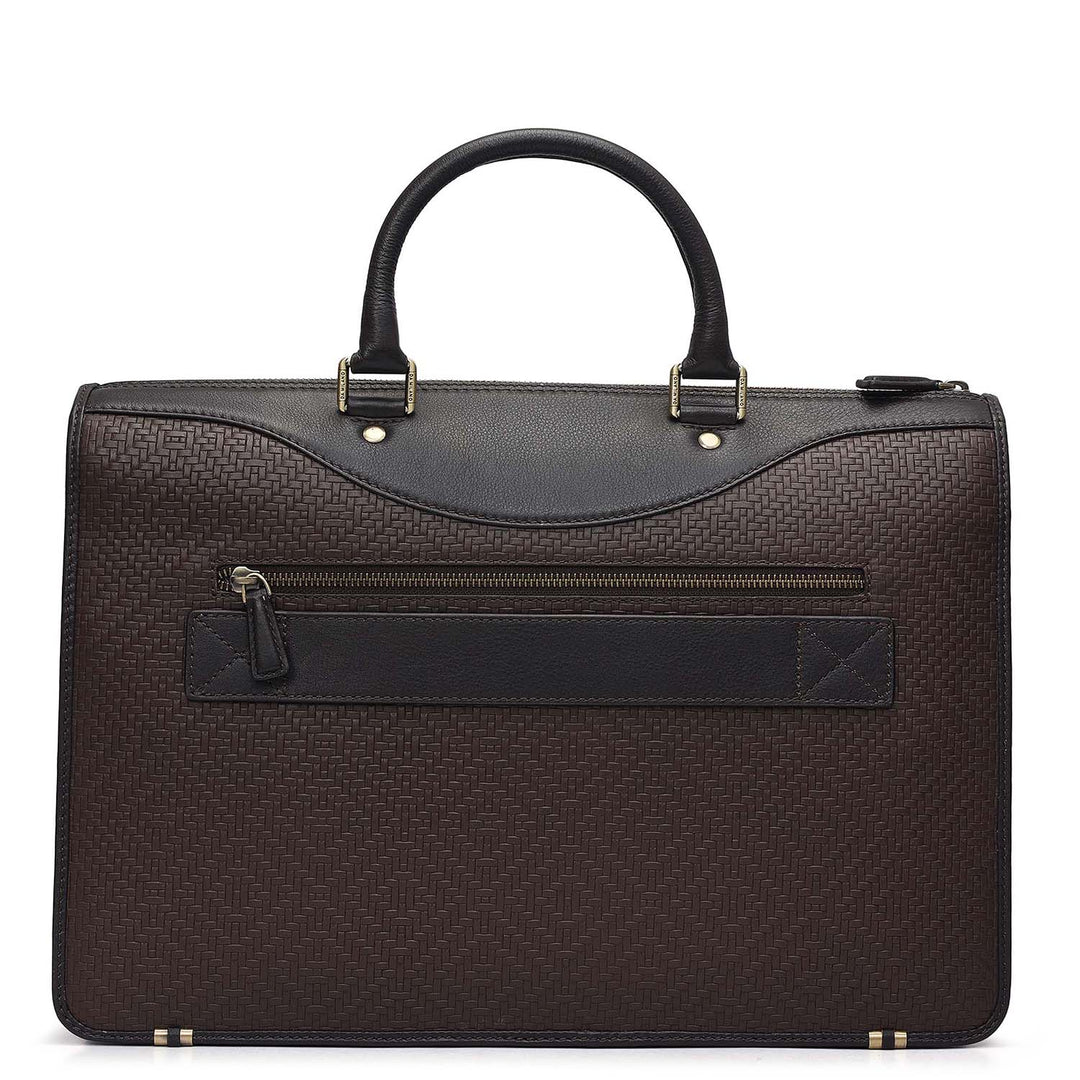 Mat Emboss Plain Leather Laptop Bag - Brown
