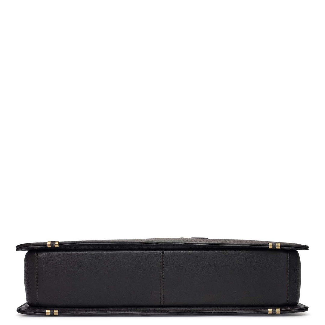 Mat Emboss Plain Leather Laptop Bag - Brown