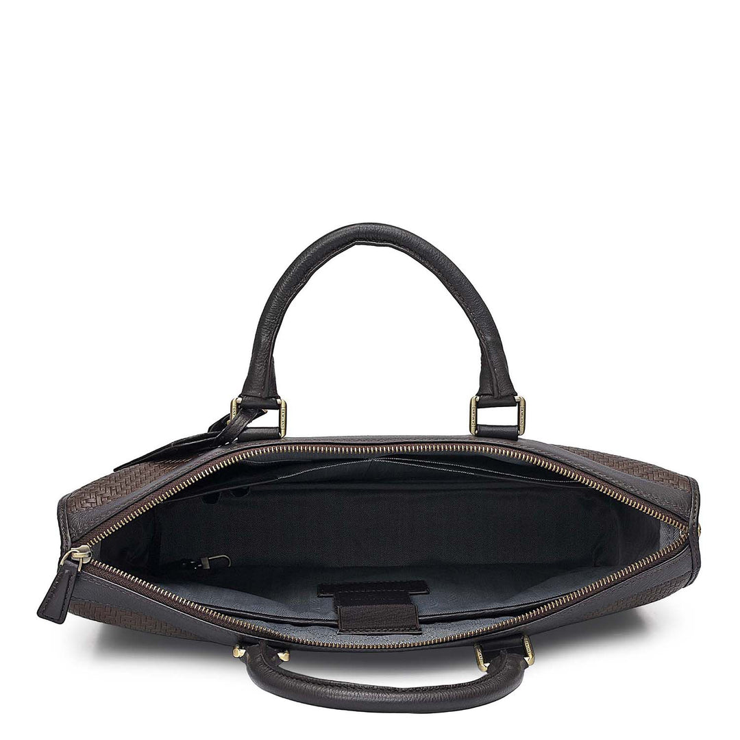 Mat Emboss Plain Leather Laptop Bag - Brown