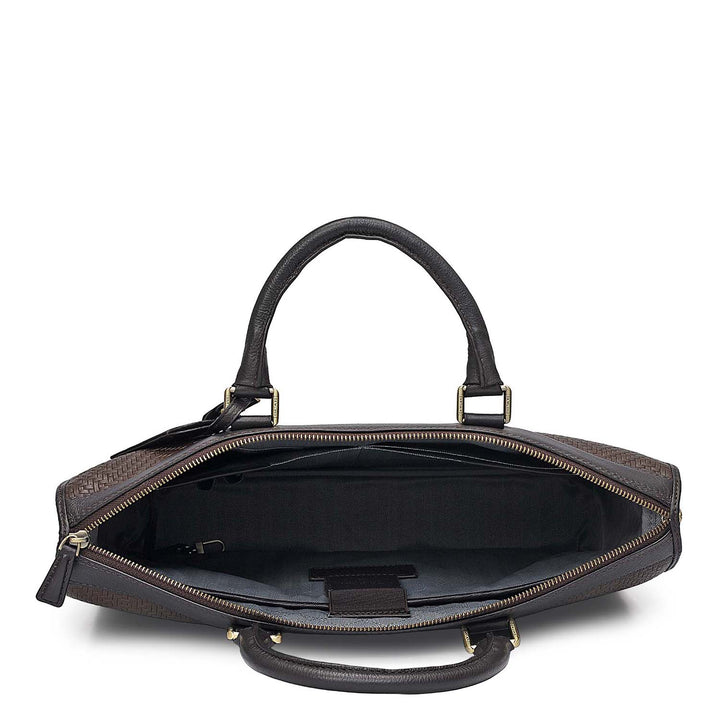 Mat Emboss Plain Leather Laptop Bag - Brown
