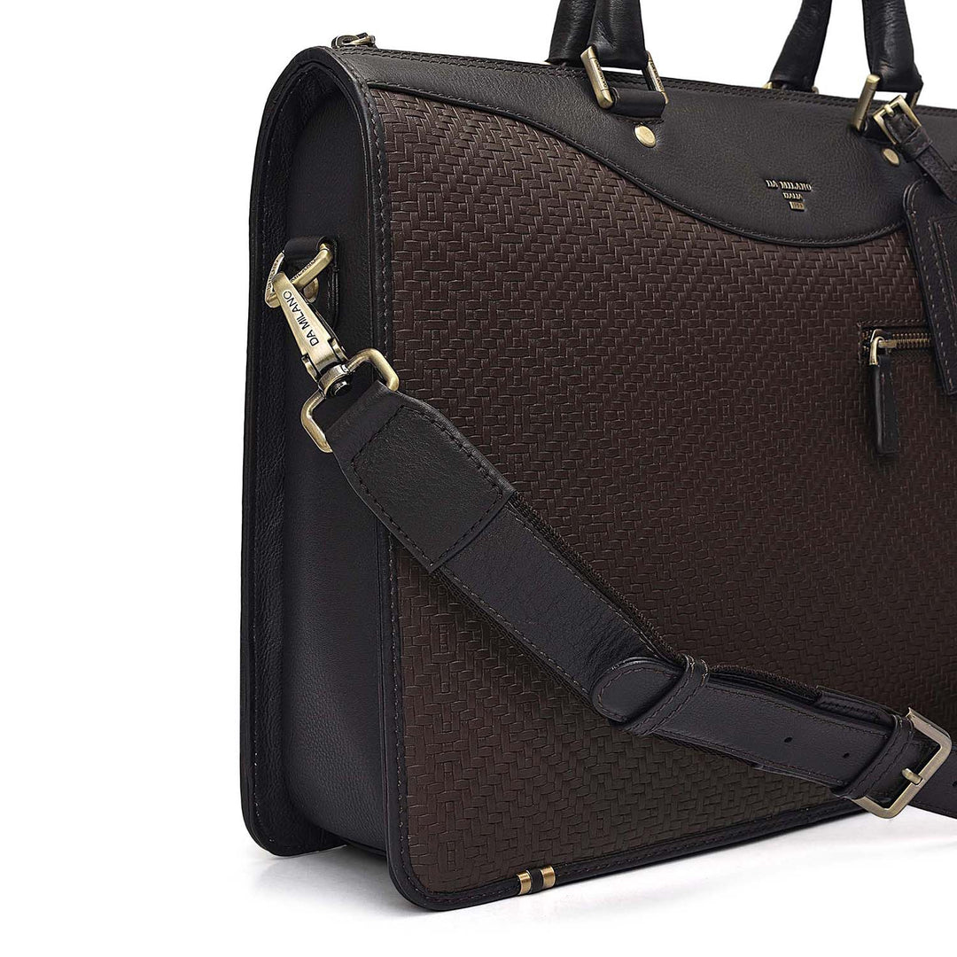 Mat Emboss Plain Leather Laptop Bag - Brown