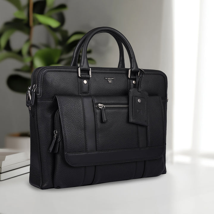 Wax Leather Laptop Bag - Black