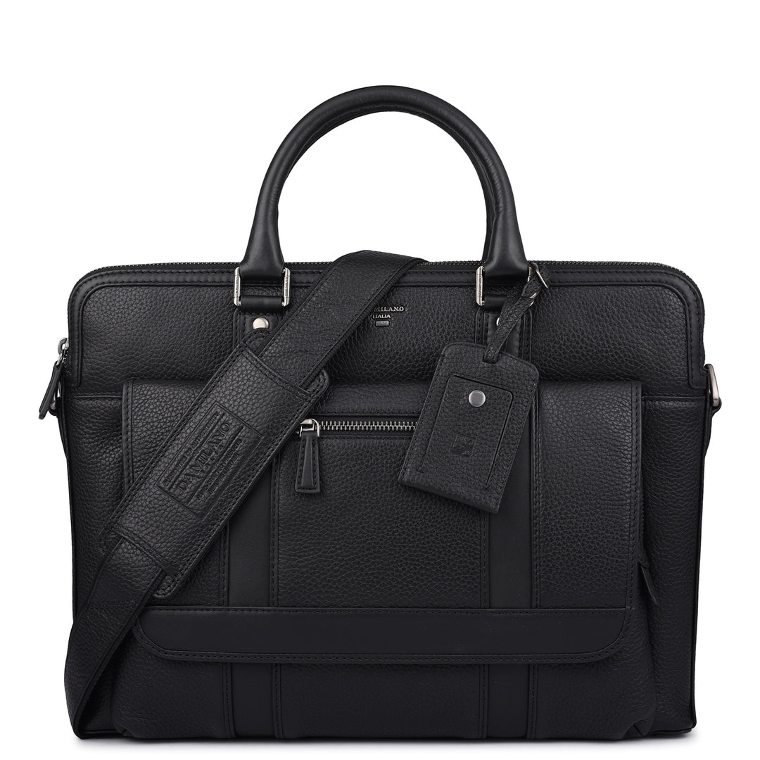 Wax Leather Laptop Bag - Black