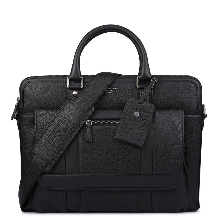 Wax Leather Laptop Bag - Black