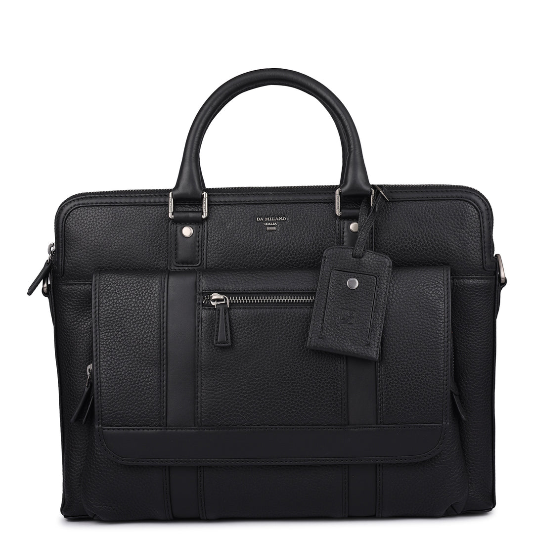 Wax Leather Laptop Bag - Black