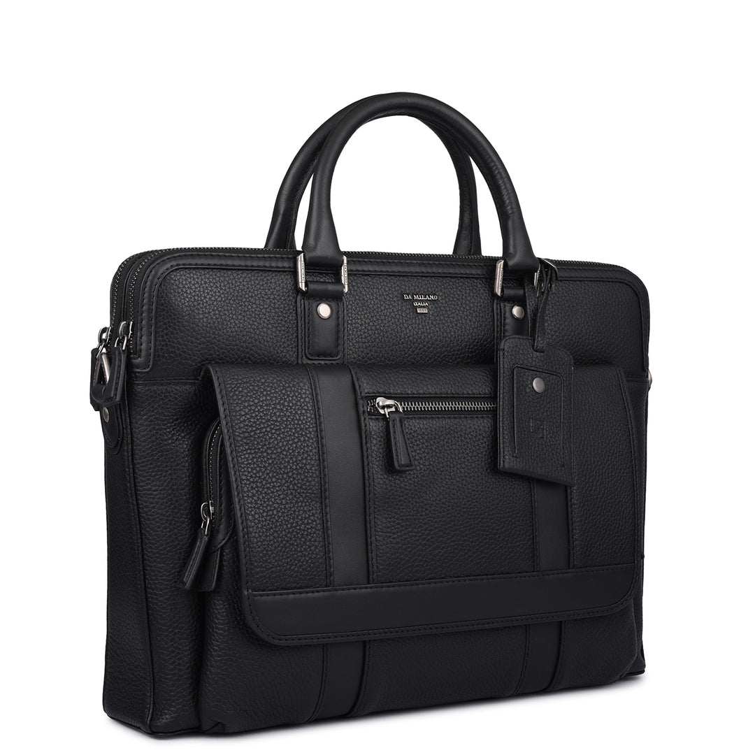 Wax Leather Laptop Bag - Black