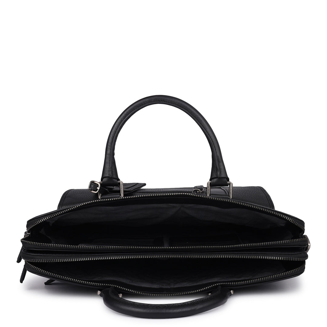 Wax Leather Laptop Bag - Black