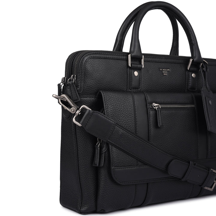 Wax Leather Laptop Bag - Black