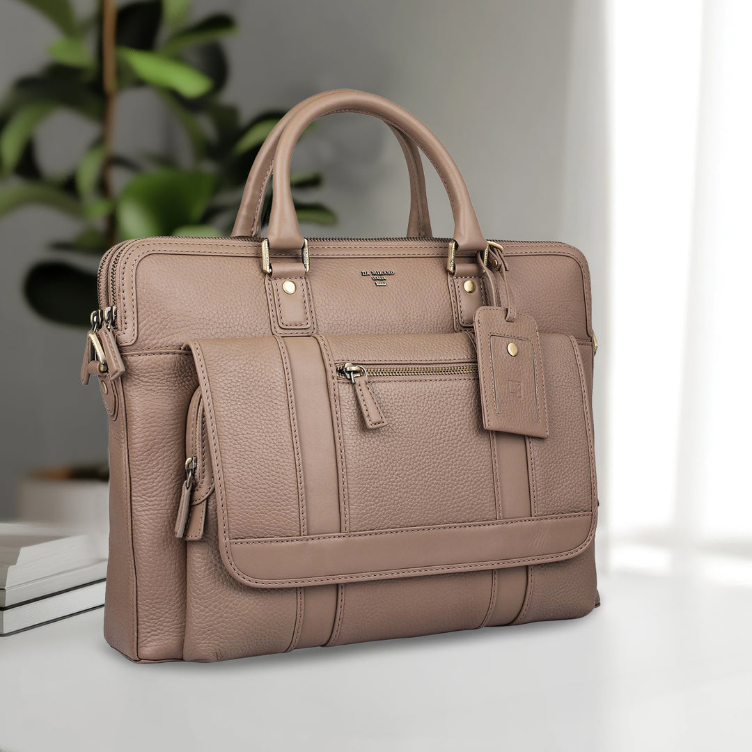 Wax Leather Laptop Bag - Greyish Taupe