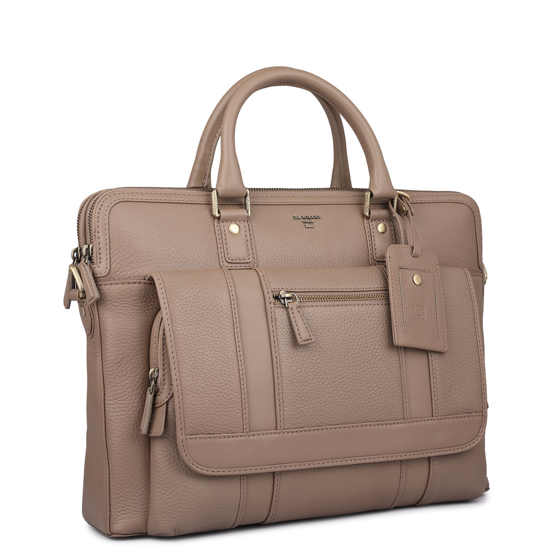 Wax Leather Laptop Bag - Greyish Taupe