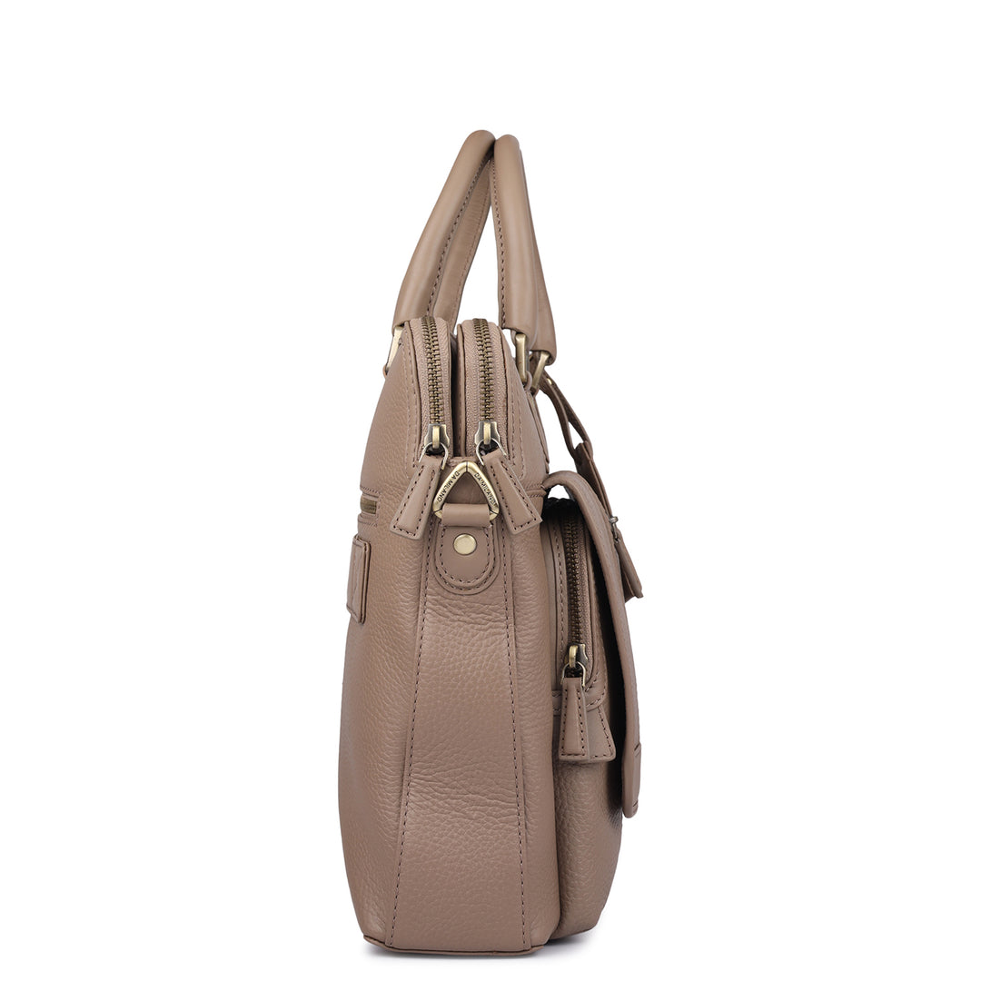 Wax Leather Laptop Bag - Greyish Taupe