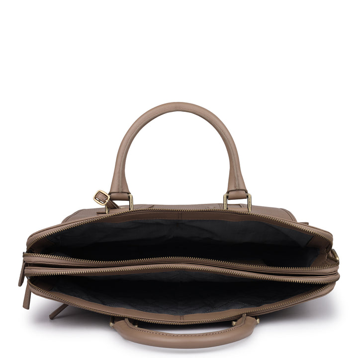 Wax Leather Laptop Bag - Greyish Taupe