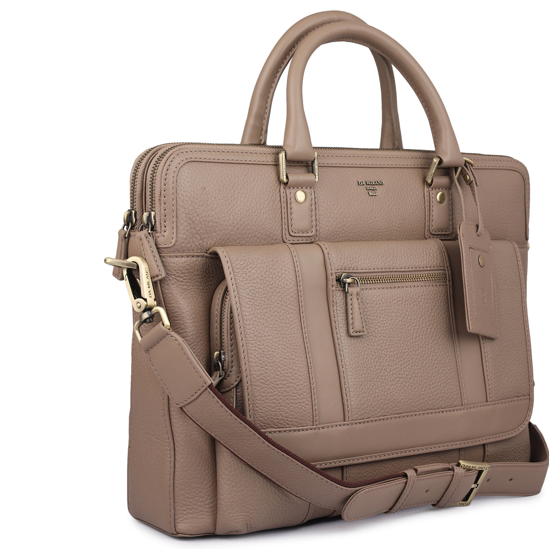Wax Leather Laptop Bag - Greyish Taupe