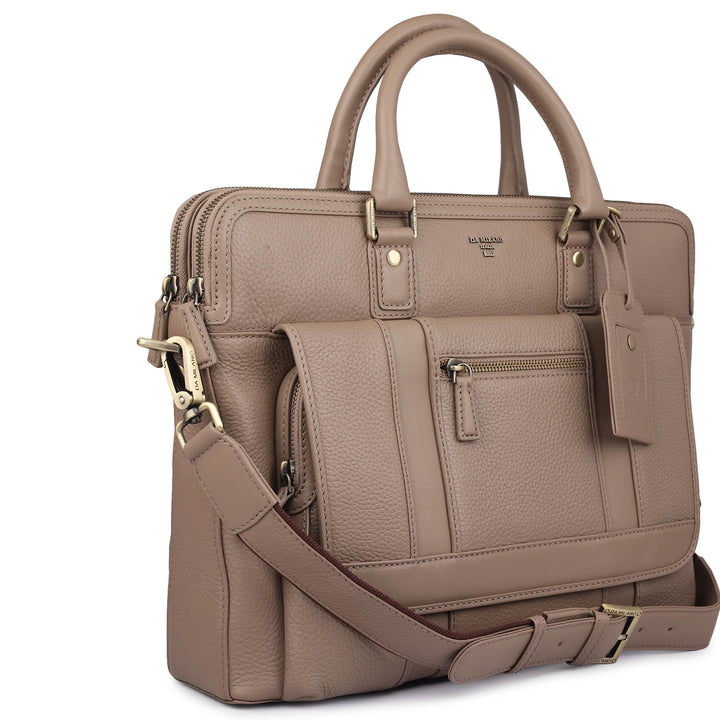 Wax Leather Laptop Bag - Greyish Taupe