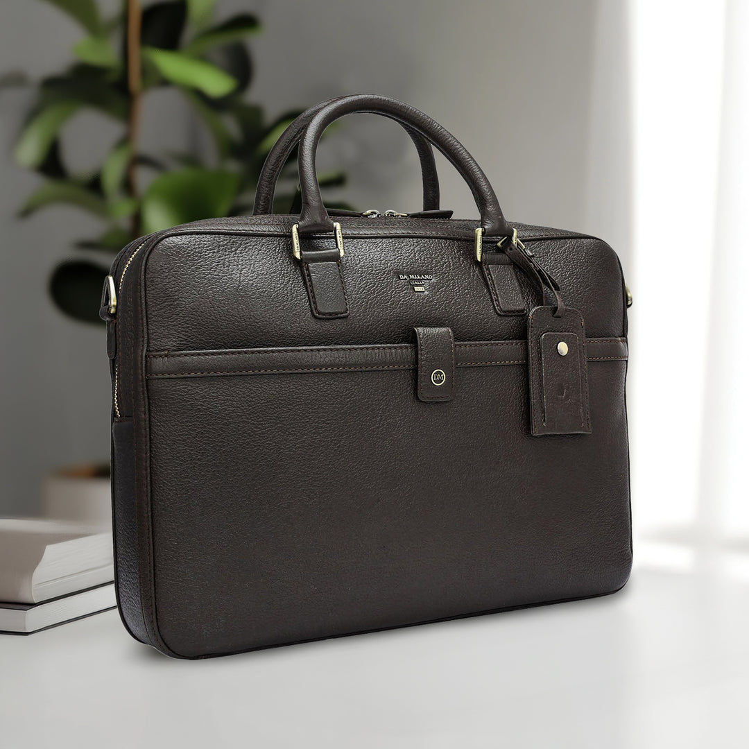Wax Leather Laptop Bag - Brown