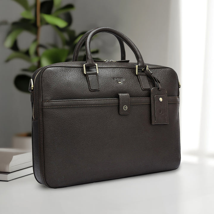 Wax Leather Laptop Bag - Brown