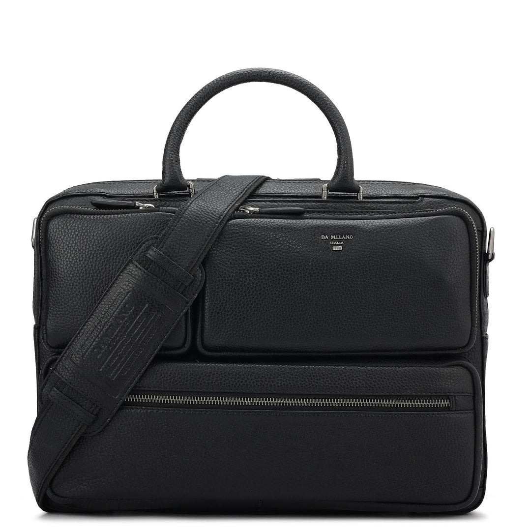 Wax Leather Laptop Bag - Black