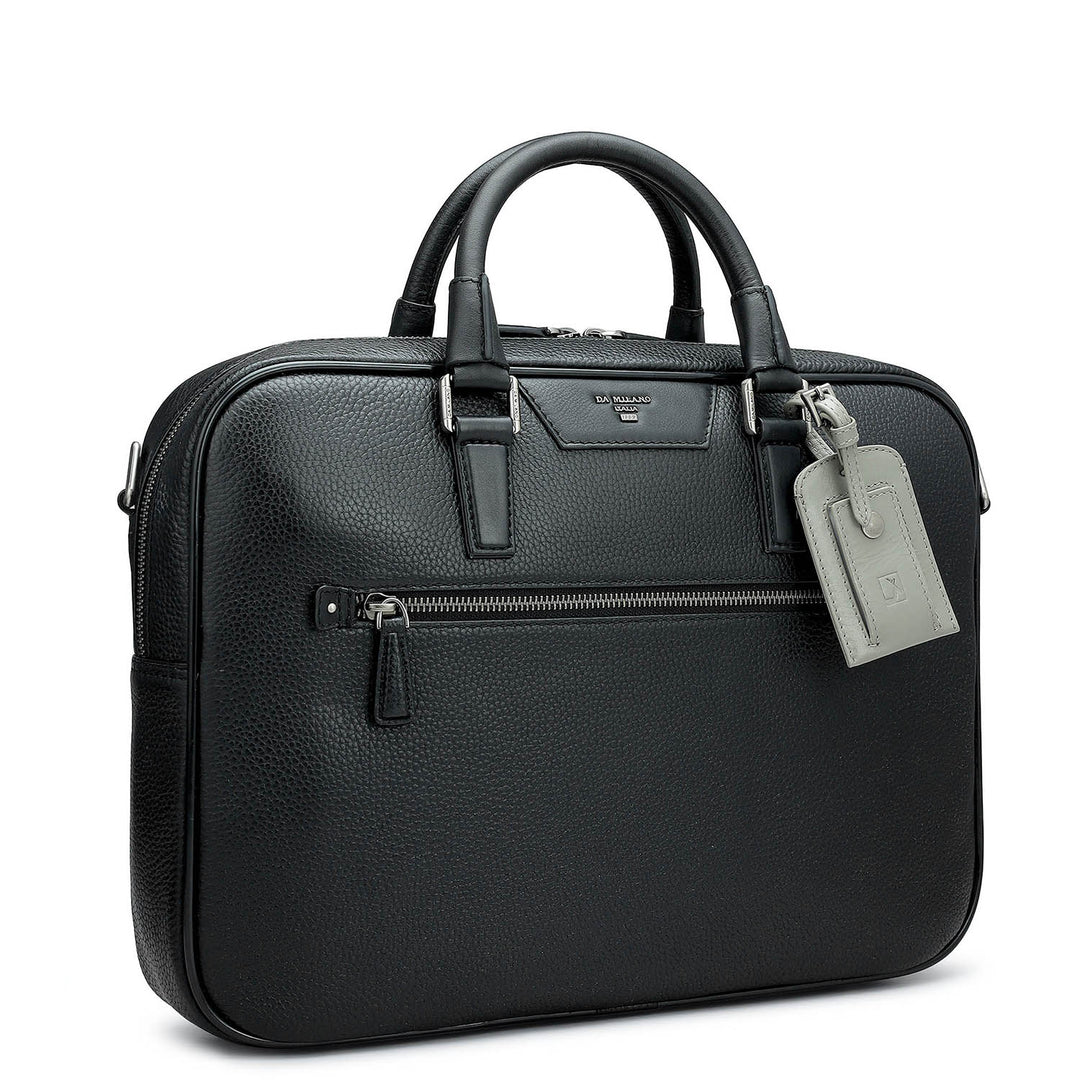 Wax Leather Laptop Bag - Black
