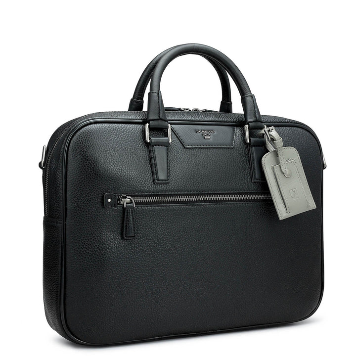 Wax Leather Laptop Bag - Black