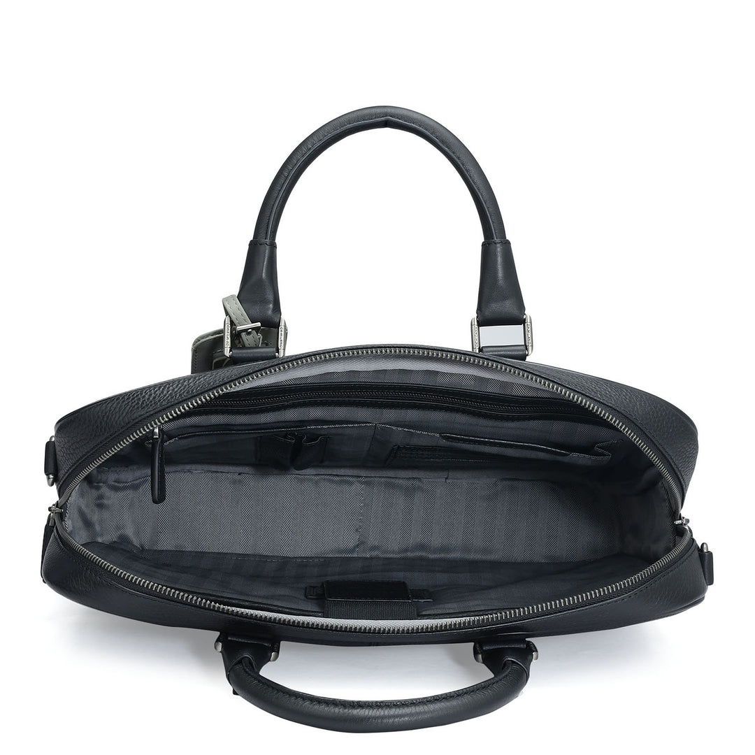 Wax Leather Laptop Bag - Black