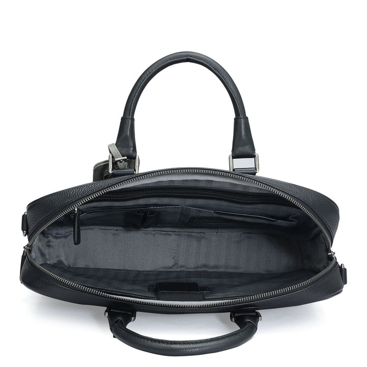 Wax Leather Laptop Bag - Black