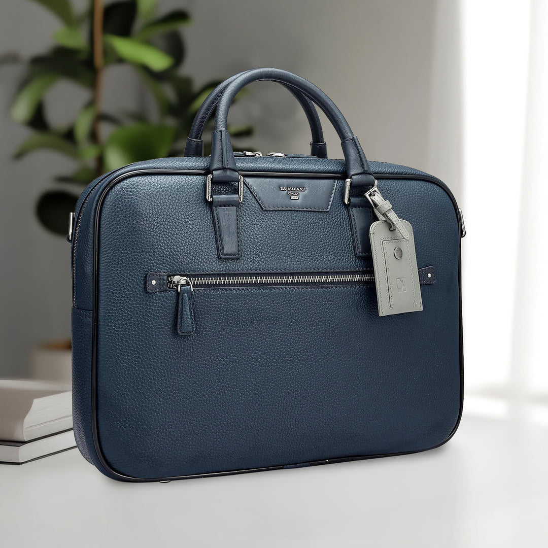 Wax Leather Laptop Bag - Navy