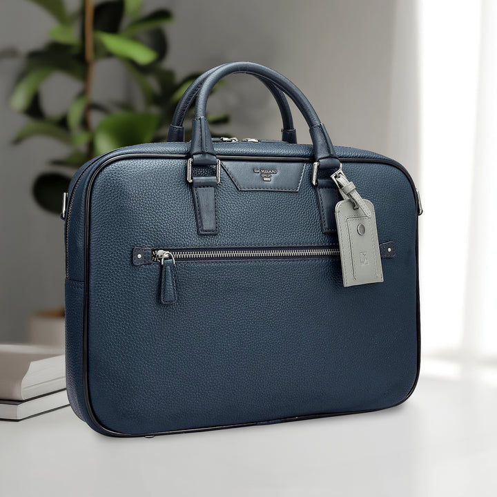 Wax Leather Laptop Bag - Navy