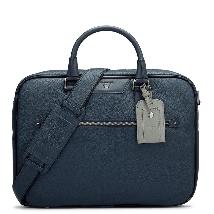 Wax Leather Laptop Bag - Navy