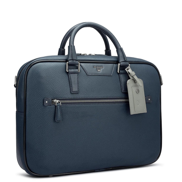 Wax Leather Laptop Bag - Navy