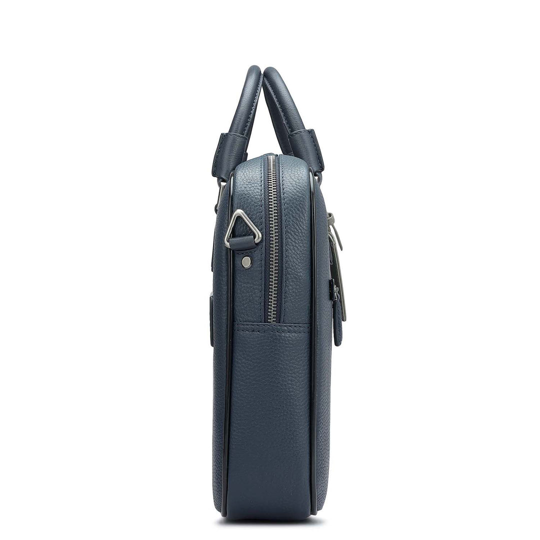 Wax Leather Laptop Bag - Navy