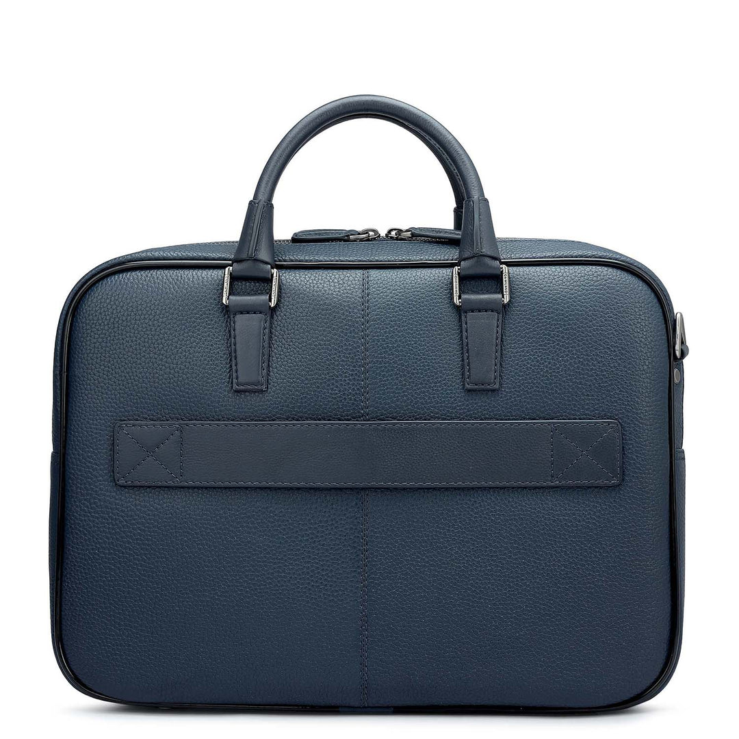 Wax Leather Laptop Bag - Navy