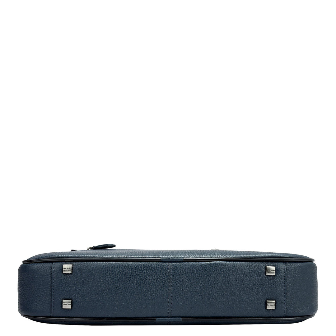 Wax Leather Laptop Bag - Navy